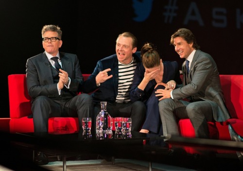 Christopher McQuarrie, Simon Pegg, Rebecca Ferguson and Tom Cruise take part in a Q&A at the UK 