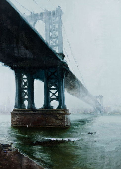 asylum-art:  Kim Cogan At the hespe gallery  His painterly depictions of Brooklyn, San Francisco and other urban centers capture the grit of city life with an elegance and loneliness that stirs the soul. The large scale oil paintings feature rooftops,