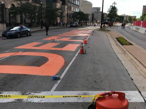 On July 1st 2020 protesters in Milwaukee, Wisconsin painted a huge &lsquo;DEFUND THE POLICE&rsquo; mural on the street o