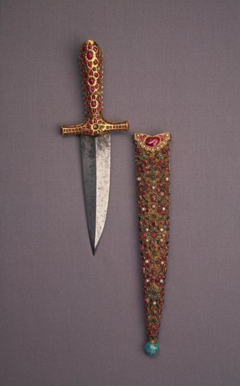 Gold plated Persian dagger studded with precious stone (mainly rubies), 17th century.from The State 