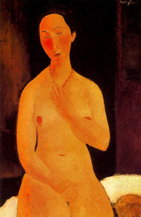 artist-modigliani: Seated nude with Necklace, Amedeo Modigliani Medium: oil,canvas