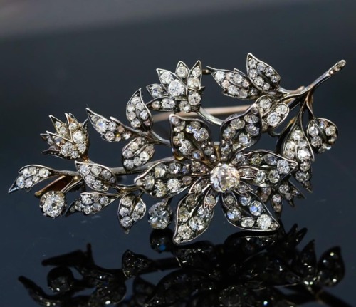 Beautiful antique and diamond floral brooch, circa 1890. Lot 354 in the upcoming Important Jewels Au