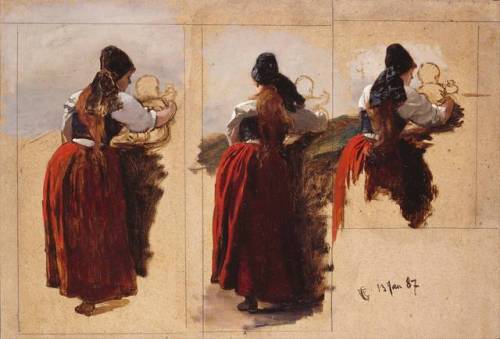 Estudios de mujeres de la isla de Rugen por Hans Gude, 1887.