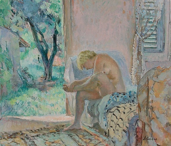 poboh:  Nude Sitting on Sofa by the Window, Henri Lebasque. French (1865 - 1937)