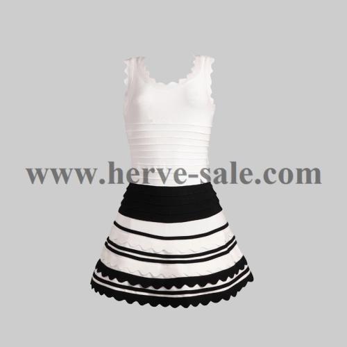 Herve Leger White and Black U-neck Lotus Edges Sexy Bandage Dress H069LWB. Find it at http://www.lux