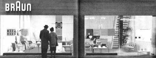 Braun, shop front in Frankfurt, Germany, spread of the company broschure,1967