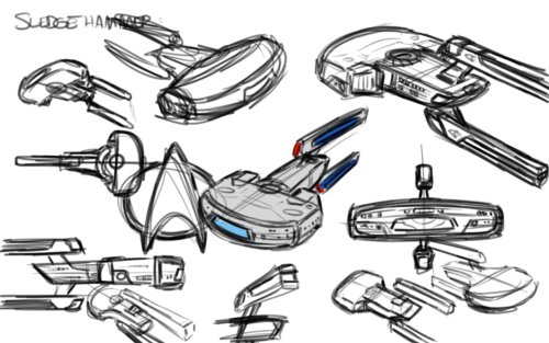 mytreksketches:Playing around with designing a ship. I began doodling with early TNG style in mind (