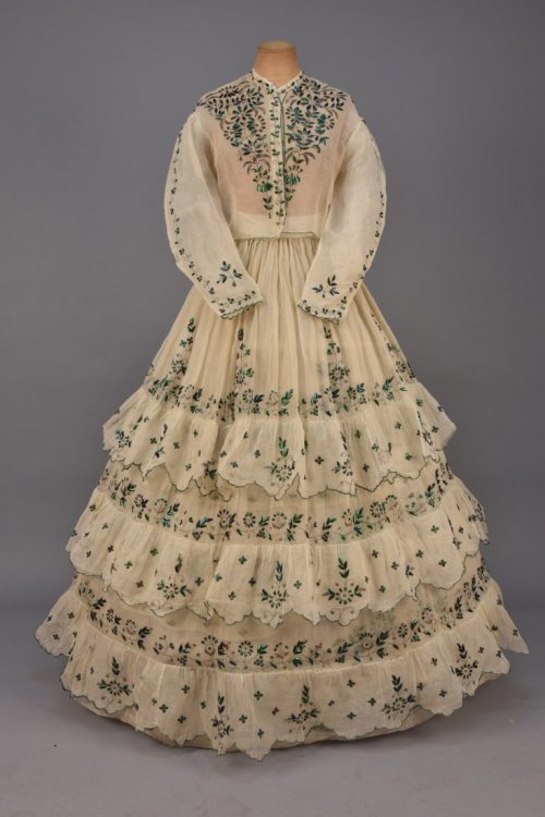 ephemeral-elegance: Beetle Wing Embroidered Organdy Bodice and Petticoat, ca. 1860via Live Auctionee