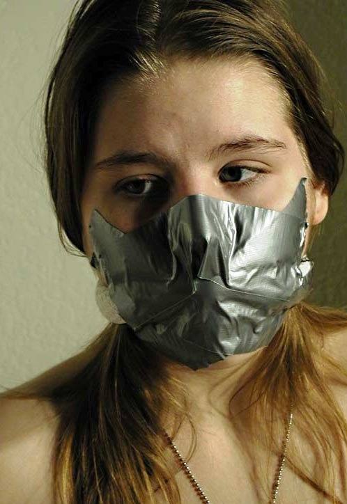 XXX Breath control with a duct tape gag. Bondage photo
