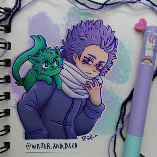 A tired purple boy and a talkative broccoli cat ฅ(^◕ᴥ◕^)ฅ❤ A random sketch made last night that came