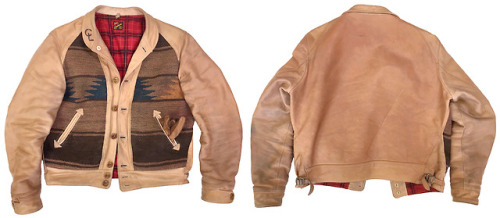 Mister Freedom® “LAWRENCE” Jacket.Natural veg-tan leather &amp; upcycled an