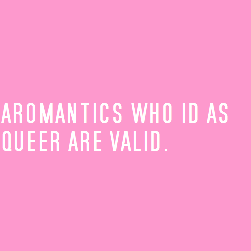 nonbinarypastels:[Image Description: A pink color block with text that reads “aromantics who id as q