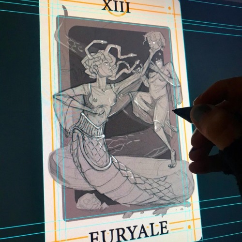 Digital sketch for “Euryale” from the Deck of Many.Join my Patreon for more behind the scenes images