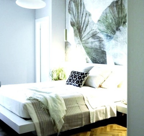 Wallpaper - Contemporary BedroomBedroom - Large Contemporary Master Medium Tone Wood Floor And Wallpaper