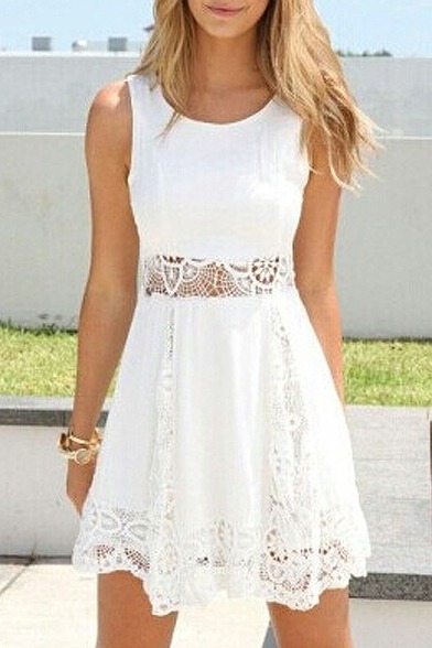 bluearbiternut: Summer Trendy Dresses Collection  Elegant Doll Collar Contrast Cuff A-Line Dress  Round Neck Long Sleeve Plain T-Shirt Dress  Black Lace Hollow Sleeveless Top Dress White Lace Insert Waist Tanks A-line Dress  Spaghetti Straps Sleeveless