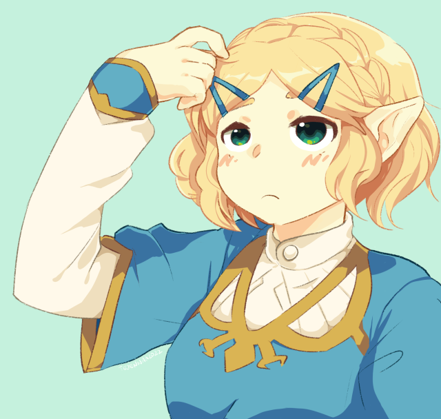 Short haired princess zelda botw holding her bangs