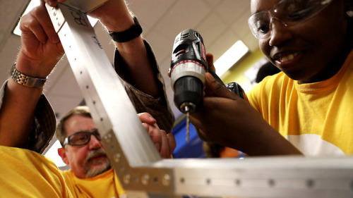 High school students work at the Michigan Engineering Zone (MEZ) in Detroit, MI on February 12, 2018