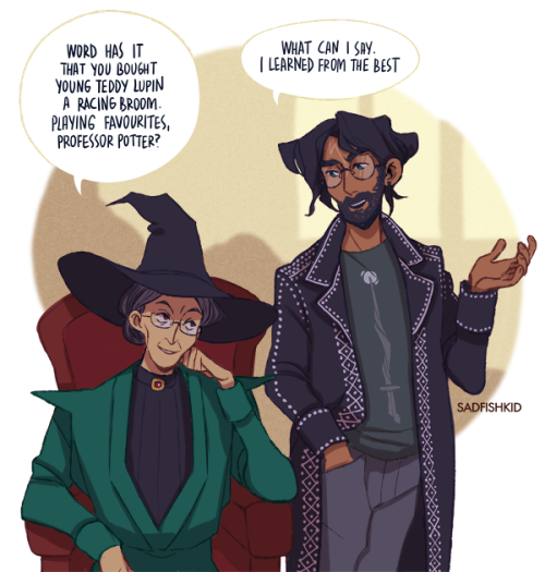 sadfishkid:Headmistress Minerva McGonagall and Defence Against the Dark Arts teacher Harry, commissi