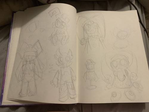 doodles of various characters, including darkwin, prototype, pomni, mannequin Mark and pippet, as well as a fox/dog anthro and a cat