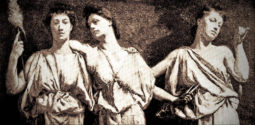 The Three Fates. Clotho,  Lachesis and  Atropos.Οι τρεις μοίρες. Κλωθώ, Λάχεσις και Άτροπος.