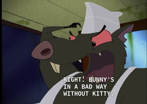 agentdarkb0oty:  closet-keys:   Anyone else remember the episode of Courage the Cowardly Dog about a lesbian bunny who escapes her abusive boyfriend and rides off into the night on a train with the love of her life?  I like to think that Kitty and Bunny