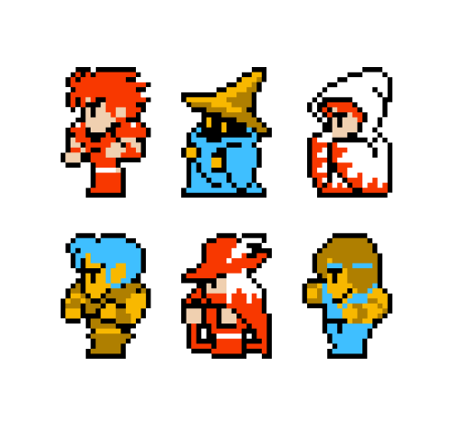 Remade the pixel-art of the basic classes of the first Final Fantasy after feeling that the art in t