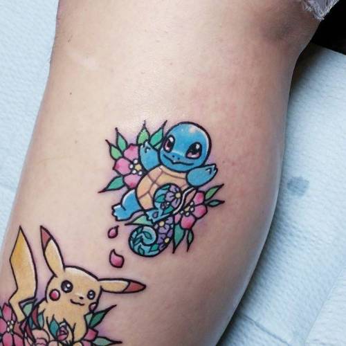 cutelittletattoos:  Kawaii style squirtle tattoo on the calf. Tattoo artist: Carla Evelyn 