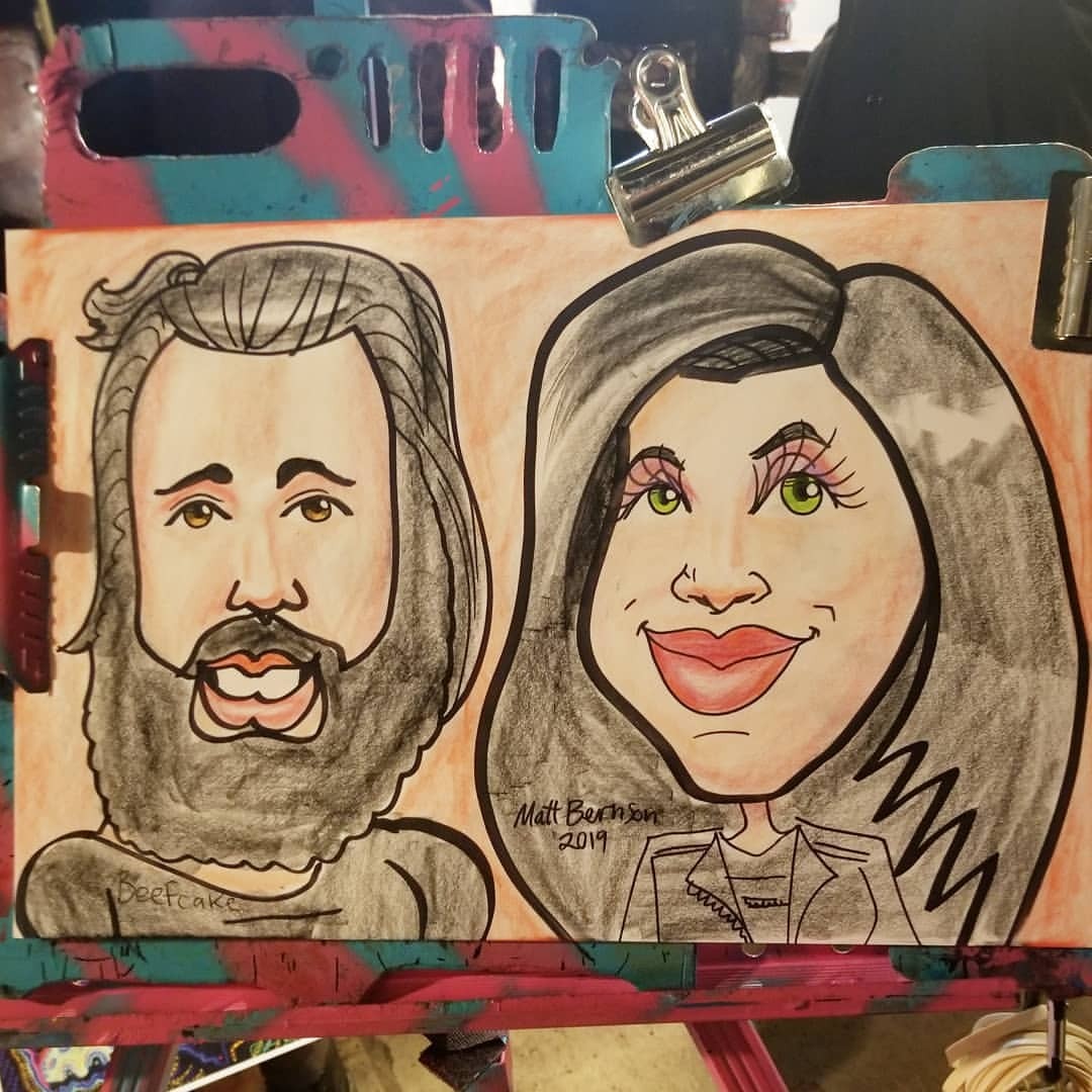 Doing caricatures at the  Pancakes &amp; Booze Art Show tonight.  Got some paintings