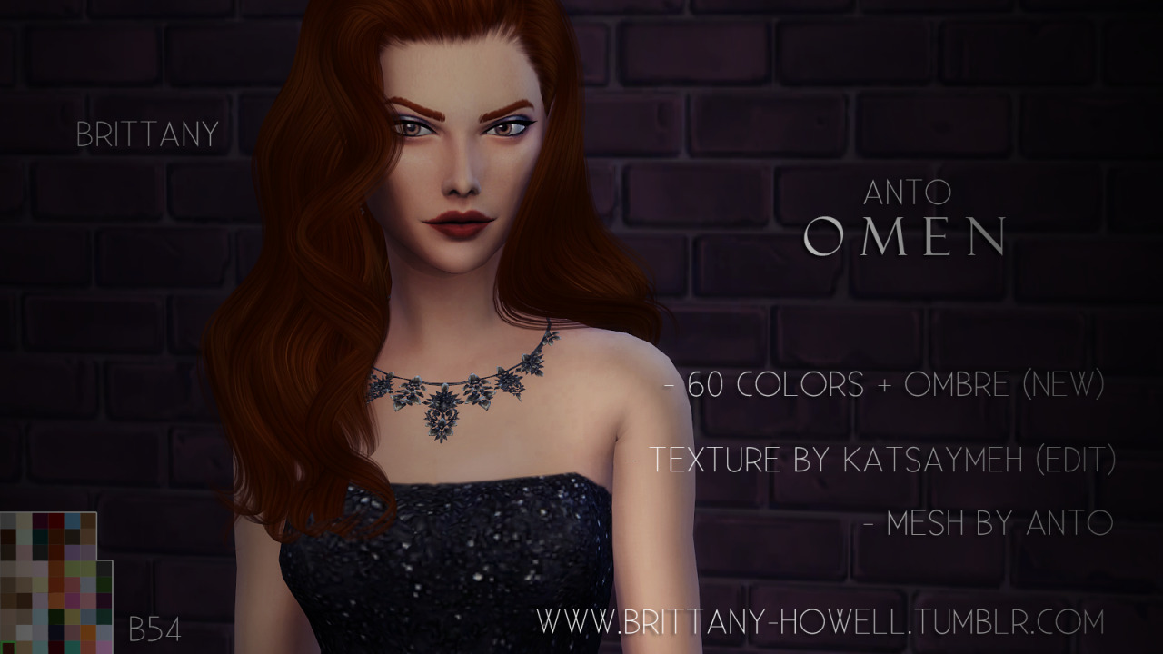 New Retexture and new model xD
RETEXTURE ANTO - OMEN (HAIRSTYLE) (B54) • Retexture Anto - Omen (B54)
• Texture by Katsaymeh (edit by me), Mesh by Anto (CoolSims).
• 60 Colors + ombre (NEW), Mesh is NOT INCLUDED.
• DOWNLOADS:
MESH/ MEDIAFIRE
• Please,...