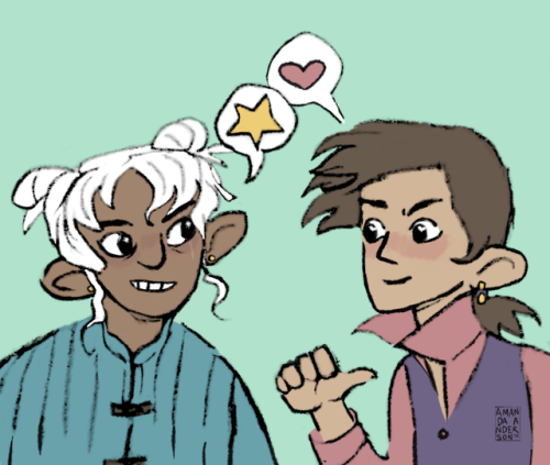 amandalisbethanderson:i miss…..the gnomes……..[image description: a drawing of Pike and Scanlan from 