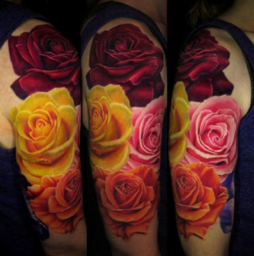 Porn Pics tattotodesing:  4 colored rose flowers 3D