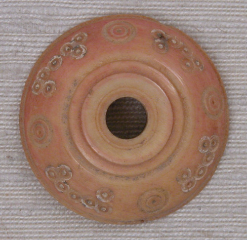 Button or Spindle Whorl, Islamic ArtMedium: Bone; tinted, incised, and inlaid with paintRogers Fund,