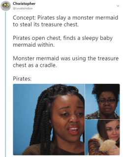 redporkpadthai:  dragonsateyourtoast:  otherwindow:  otherwindow: This is how the golden age of piracy ended. The first mermaid to get tattoos :)   “we didn’t know any better,” the crewman says, and swallows, presenting the chest to the captain.