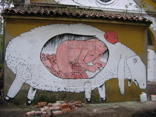 strange street art by BluBlu