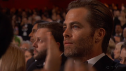 majiinboo:  billhaderismycriterioncollection:Chris Pine, after Selma best original song performance. 2015 Oscars telecast.please! 