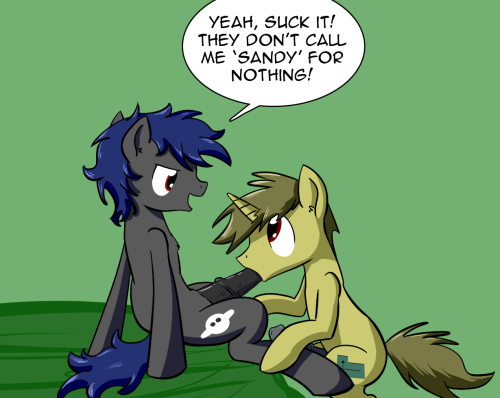 Shut up Mod Pony, you’re such a dork! Art trade with Sandseeker I don’t know whether to be flattered or creeped out that he choose whatsapony. I need to make some better male characters… Anyway, I hope you like it.