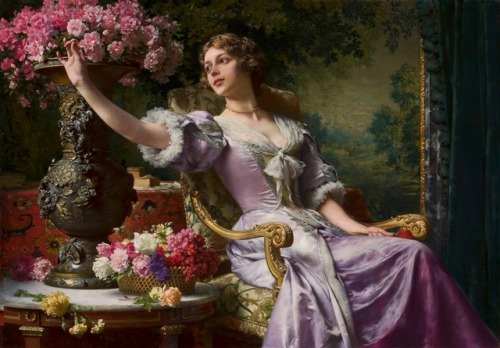 auriferis929: Wladyslaw Czachorski (1850-1911) A lady in a lilac dress with flowers, 1903, National 