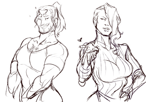 chop-stuff:Last doodle for the night.  Casual Sam and Mistral tiddies.