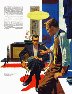 Perry Mason and “The Case of the Dead Man’s Daughter,” by Erle Stanley Garner for the August 10, 1957 issue of The Saturday Evening Post. Illustration by James R. Bingham.