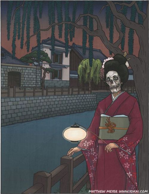 sixpenceee:Types of Japanese Ghosts, Illustrations by Matthew Meyer, Text from: yokai.comAme onna  A