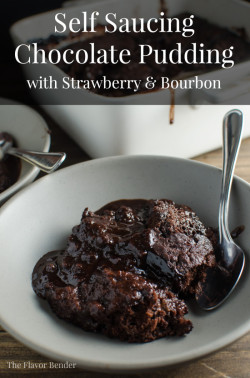 guardians-of-the-food:  Self Saucing Chocolate Pudding with Strawberry Bourbon