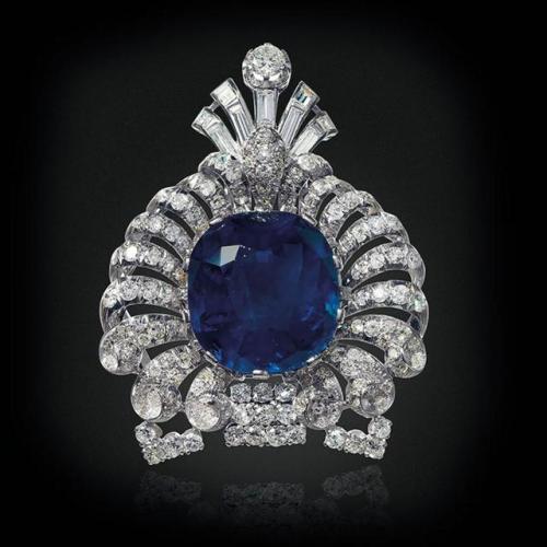 Sapphire and diamonds sarpech (turban ornament)