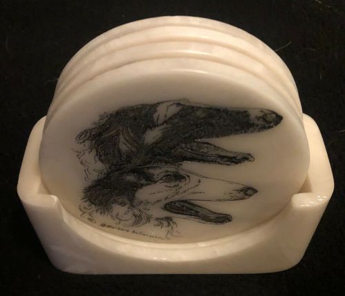 grayghostofthenorth:Borzoi Etched Marble Coaster Set by Barbara Johansson