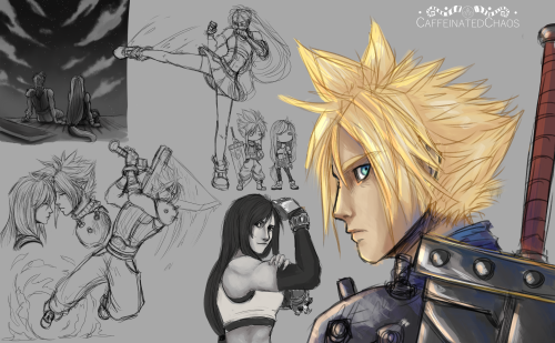 caffe1nat3dcha0s:Big FF7  Cloud and Tifa sketch dump since the games been my new obsession for the p