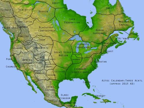 neon-lights-are-pretty:  hellascience:  ruthhopkins:  mapsontheweb:  An alternate history in which Europe never discovered America.More alternate history maps >>  This map makes me so happy.  Where are the choctaw?   The Caribs and Tainos were in