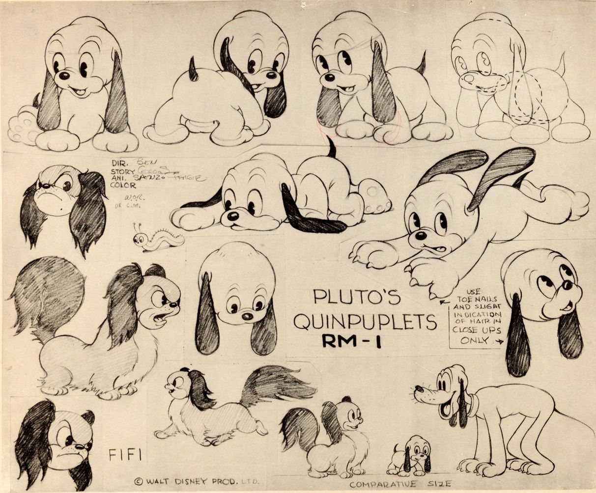 Classic Animation Art — Model sheet. Pluto's Quin-puplets (Disney, 1937)