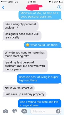 tr0phywifematerial:  When a millionaire tells you that ppl only need ุk to live on per year in LA 😐😒 then why don’t you give me all your money you don’t need or hire me as your ๠k personal assistant. He acts like saving up 赨k happens