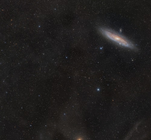 thedemon-hauntedworld: The Andromeda Galaxy (M31) and the Triangulum Galaxy (M33). Credit: Deep Sky 