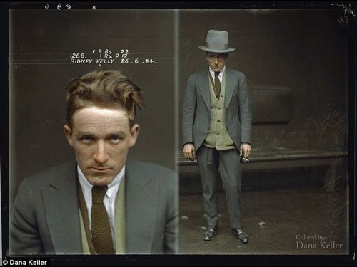 historylover1230:Sidney Patrick Kelly, notorious American Gangster, in this colorized mugshot - 1924