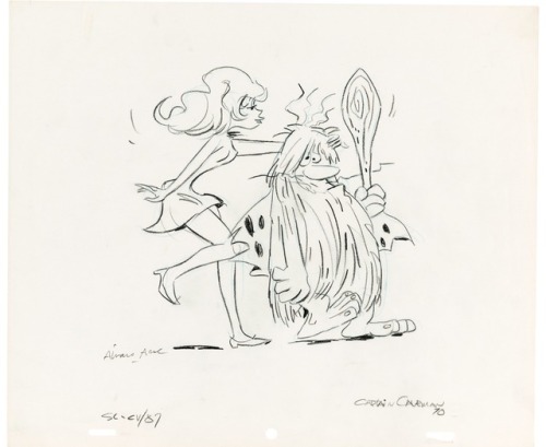 Concept art for Hanna-Barbera’s CAPTAIN CAVEMAN. Dated 1969 and 1970, respectively.